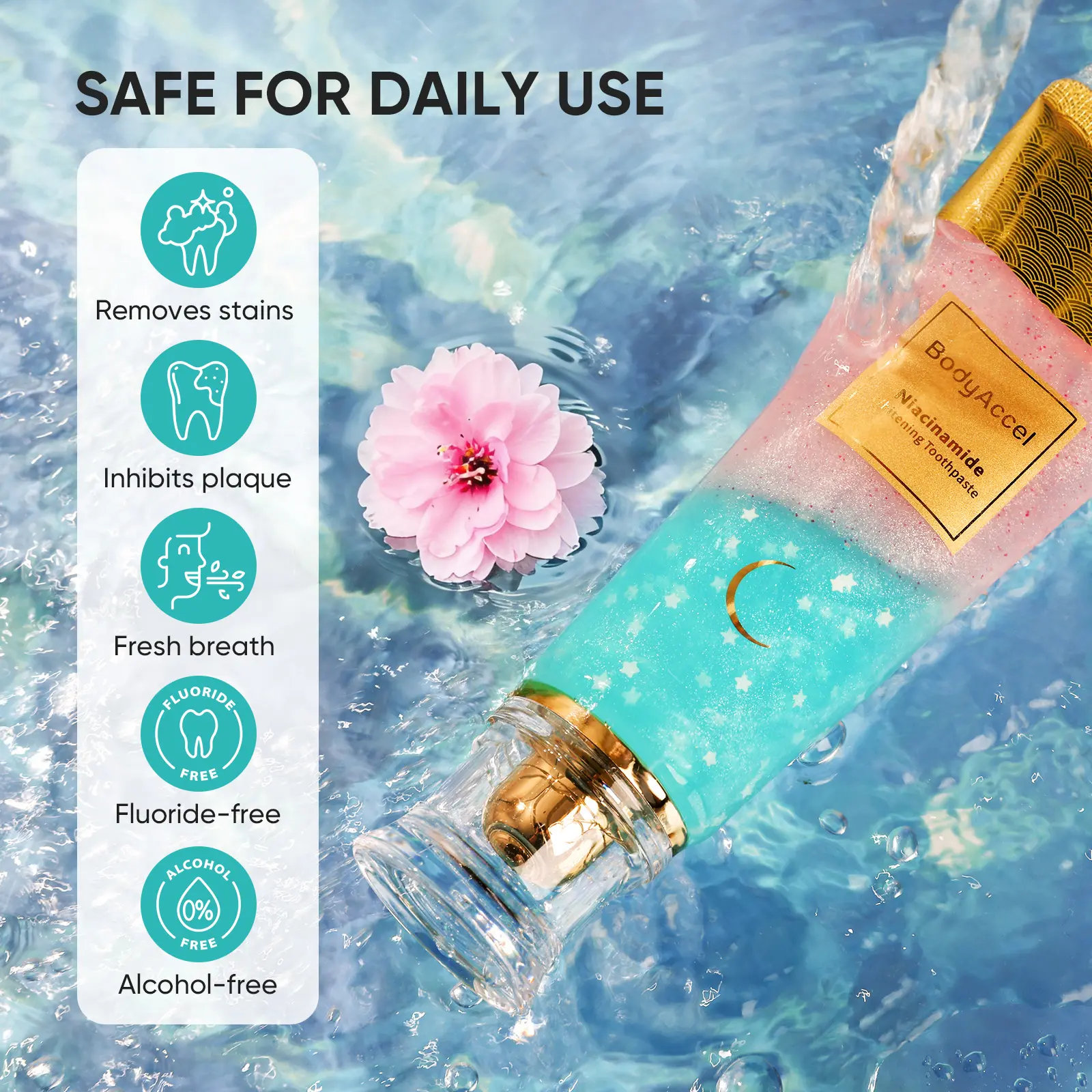 【BodyAccel】 【Triple Whitening】Niacinamide Fresh Breath Whitening Toothpaste - glamvorateeth whitening Springtok Mint #backtoschool