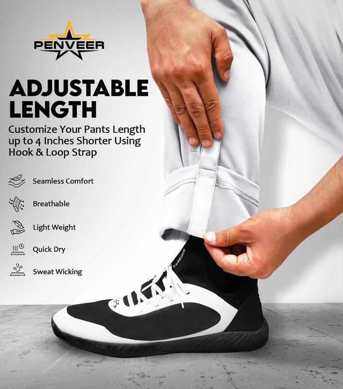 Penveer Full Length Men's Baseball Pants, Open Bottom, Loose Fit Adult Baseball Pants with Adjustable Length (White)