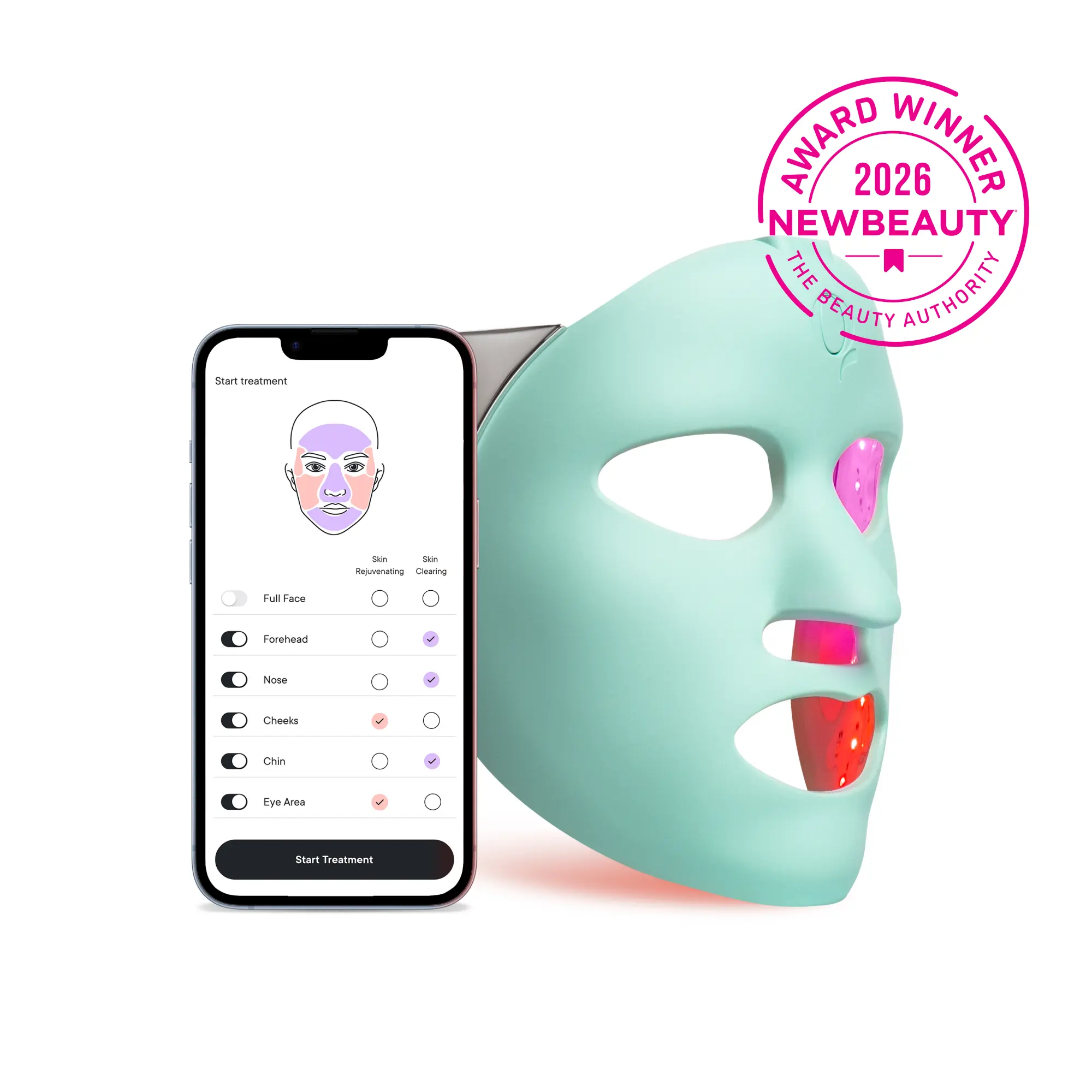 Qure LED Light Therapy Mask for Face - FDA Cleared for Wrinkles & Acne Treatment with 3 Modes, 5 Facial Areas &  5 Lights: Red, Deep-Red, Blue, Amber & Infrared, 3-Min Daily, Eye-Protection, Smart App