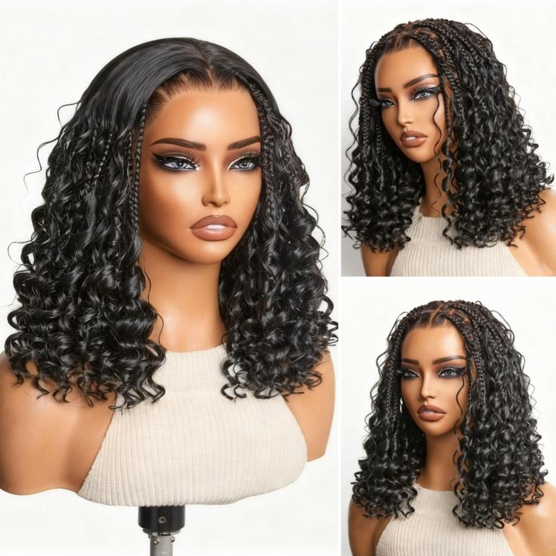 Flash Sales Braided Wig Knotless  Braids Wig 16''Boho Briaded Wigs Box Braid Human Hair Curls Flexi-Fit Invisi Drawstring Cap HD Full Lace Super Natural Scalp