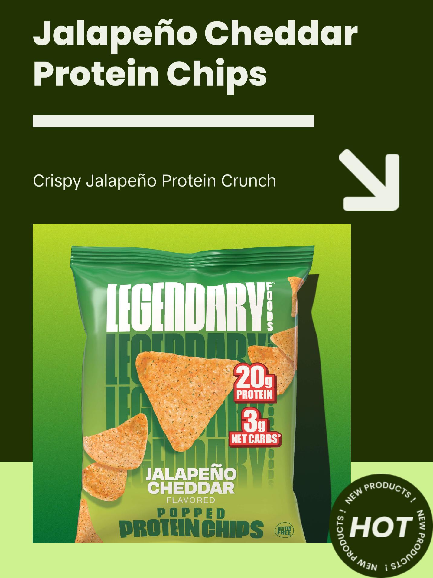 Legendary Foods 20 g Jalapeño Cheddar Air Popped High Protein Chips - Crispy Crunchy Snack - No Sugar added - High protein Snack - 7 pack