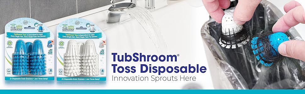 TubShroom Toss 21pk Disposable Bathtub Drain Strainers | Hair Catcher for Shower to Prevent Clogs, Traps Human and Pet Hair (White) Waterproof Protector