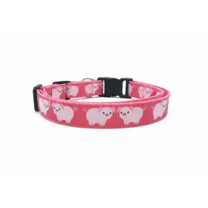 Pink Pig Print Dog Collar – Adjustable Cute Martingale Collar