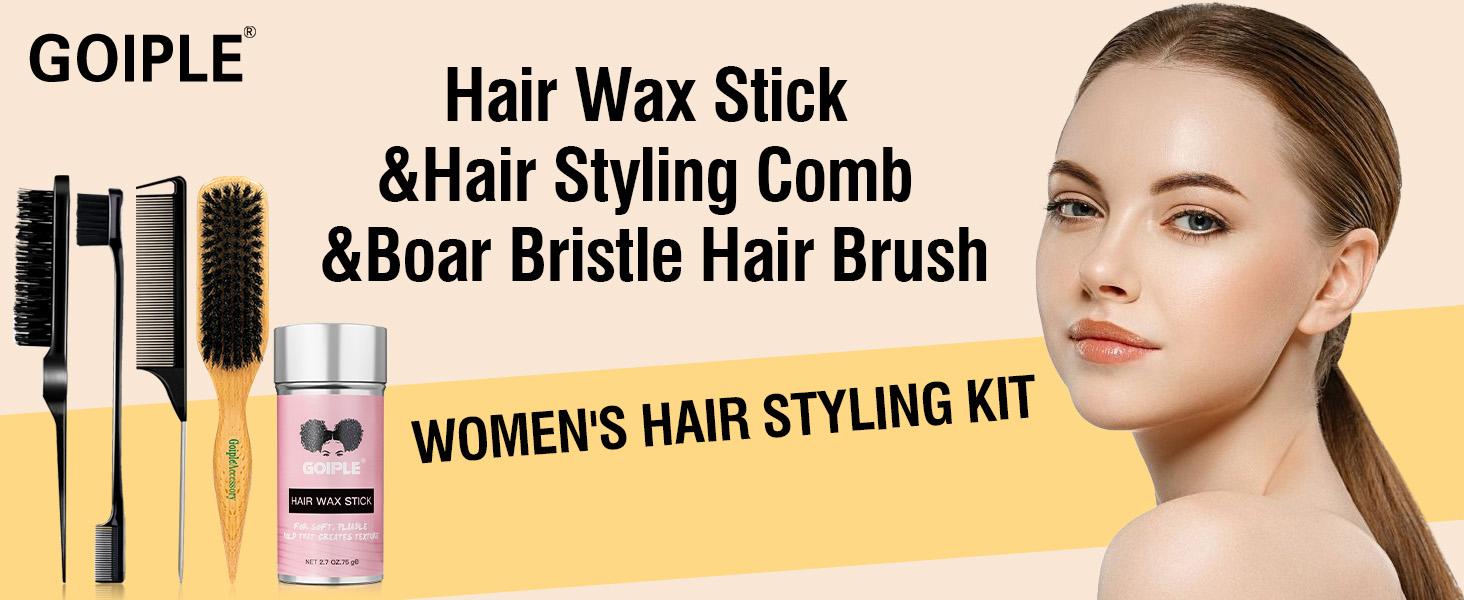 Slick Back Hair Brush Set Teasing Boar Bristle Brush, Hair Wax Stick, Edge Brushes, Rat Tail Comb, Teasing Comb, Wooden Slickback Hairbrush