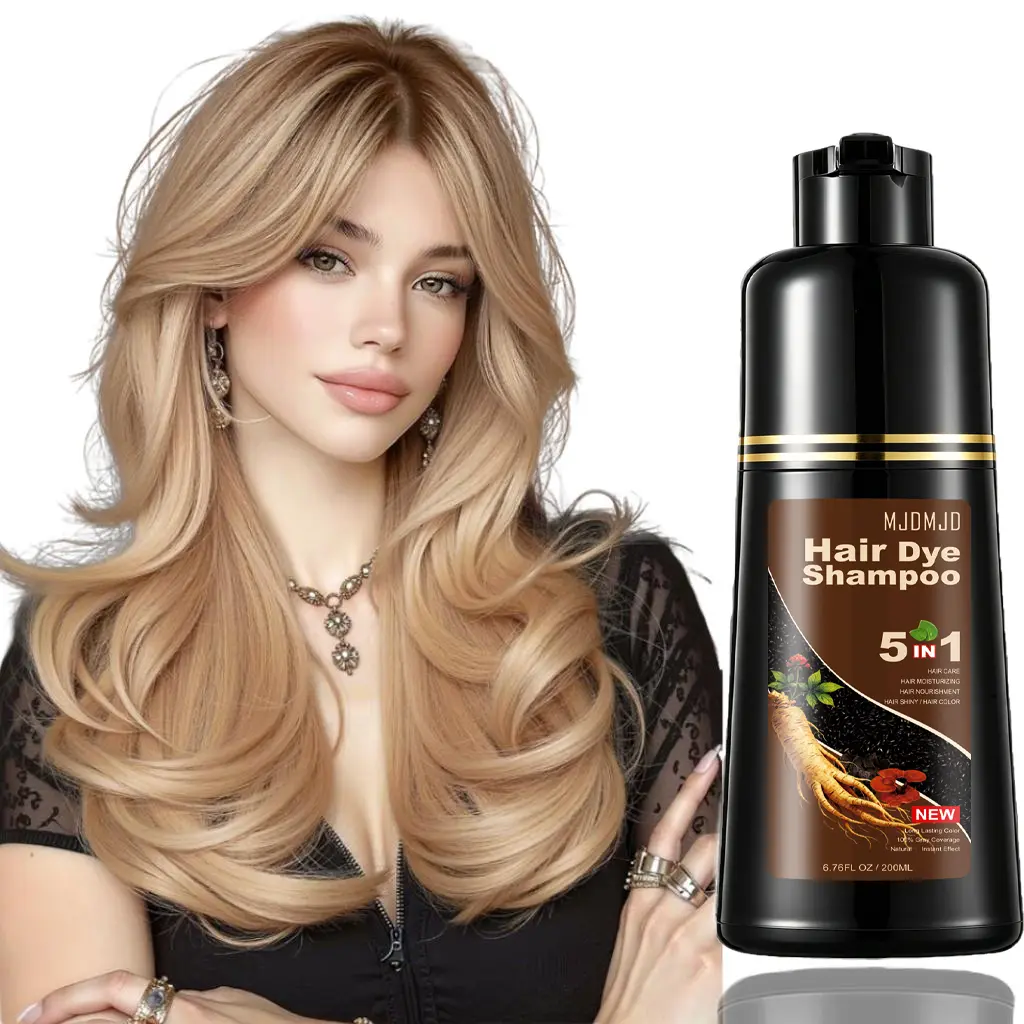 MJDMJD 5 in 1 Blonde Brown Hair Color Shampoo for Gray Hair Coverage & Color Transform with Herbal Extracts,Long Lasting(3-4 Weeks),Shiny,Evenly Colored,Tintes Para El Cabello Profesional ,200 Ml,Unisex