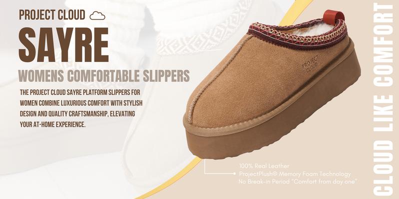 Project Cloud Women's | 100% Genuine Leather Slippers for Women | Memory Foam | Lightweight | Non-Slip - Sayre