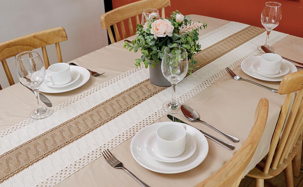 Boho Farmhouse Macrame Table Runner, Woven Cotton Tassel Decor, 72" x 12"