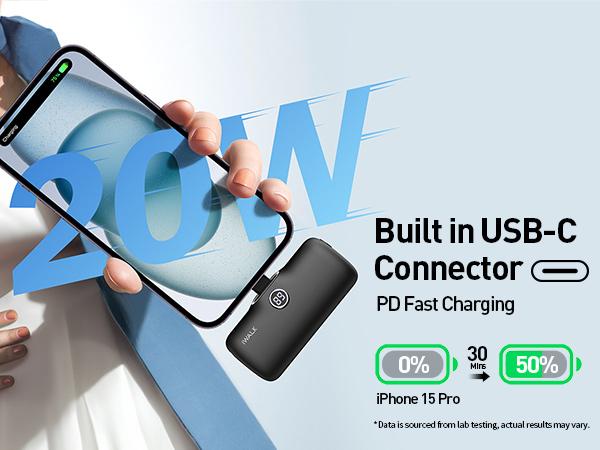 iWALK USB-C Portable Charger Mini 20W 4800mAh Wireless Power Bank Fast Charging Travel Battery Pack for iPhone 17/16/15 Series & Android Samsung Compact Digital Display Power Bank - Smartphone