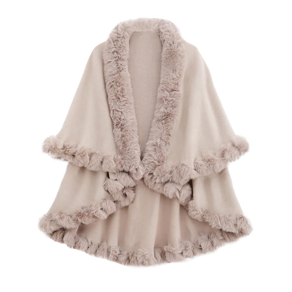 Wool Collar Double-Layer Imitation Cashmere Cape Shawl Knitted Cardigan Jacket for Women Autumn Winter Warmth & Style