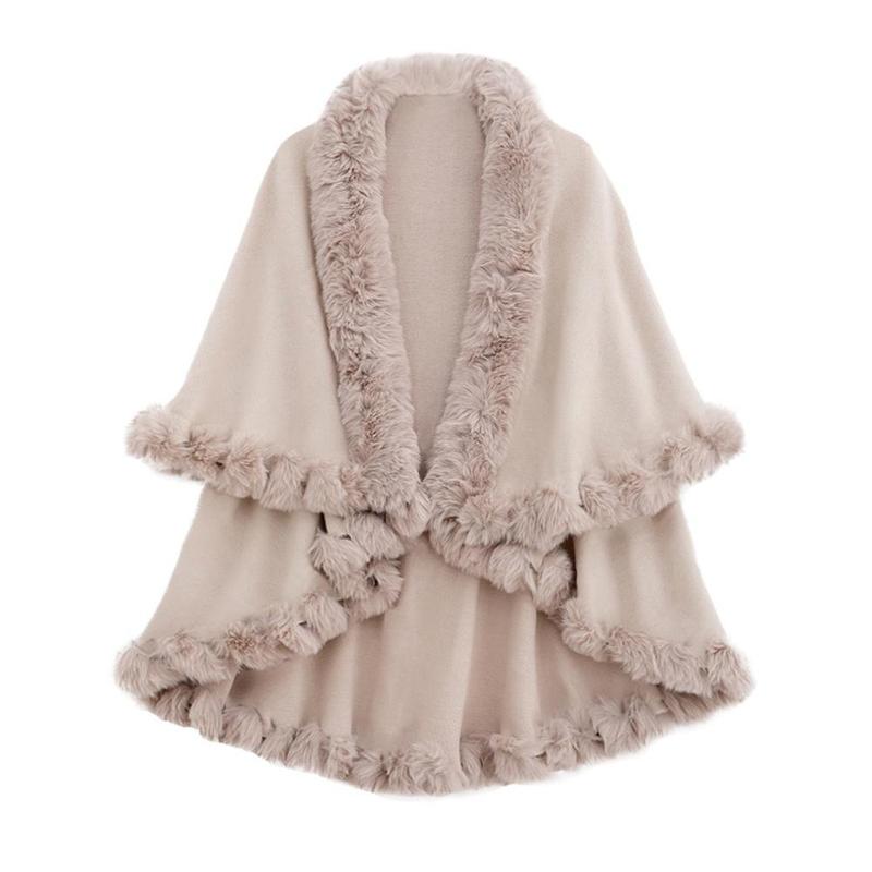 Wool Collar Double-Layer Imitation Cashmere Cape Shawl Knitted Cardigan Jacket for Women Autumn Winter Warmth & Style