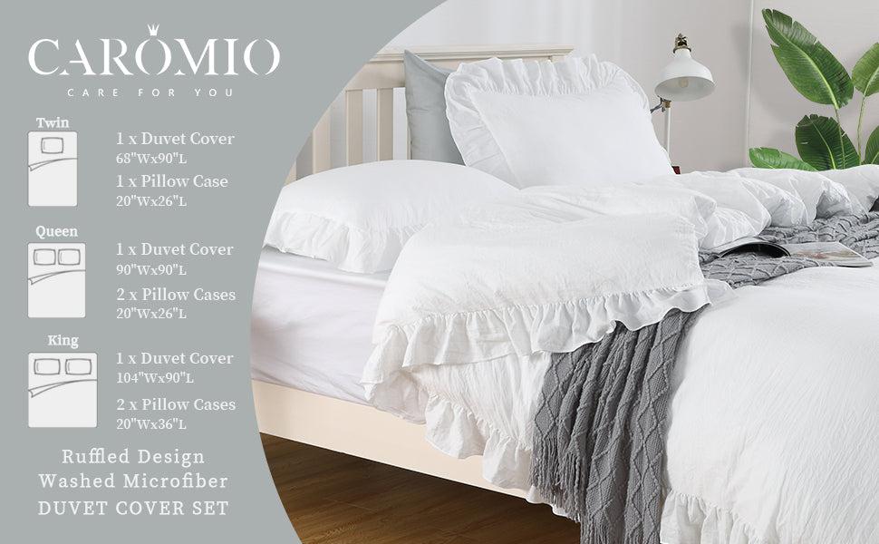 【GARVEE】Juego de Funda de edredón con Volantes Blancos, 3 Piezas, Microfibra Suave Lavada, clásico, Juego de Funda de edredón para Cama Queen, Blanco, 90 x 90 Pulgadas Bedding Sets