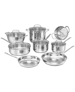 Cuisinart 13-Pc. Chef's Classic Stainless Steel Set with 1.5-qt to 4-qt Saucepans Dutch Oven Ceramic Nonstick Frypan & Tempered Glass Lids - Cookware