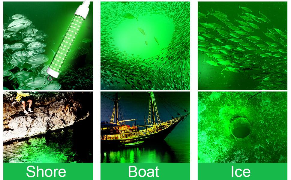 Fishing Light Underwater Night Fishing Lure Finder Light Green Submersible Fishing Lights with 5M Power Cord for Pool Boat Sea Ice Fishing Attractants More Fish