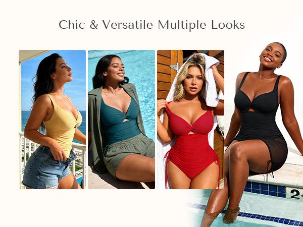 Shapellx Smart Sculpt All-In-One Mesh Wrap Shaping Swimsuit Tummy Control Swimwear