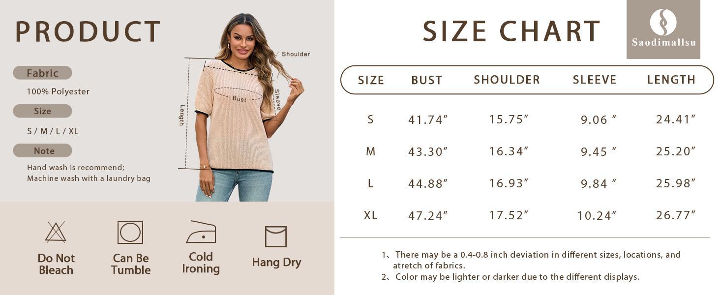 Saodimallsu Womens Puff Short Sleeve Sweater Tops Spring Summer Color Block Ribbed Knit Crew Neck Going Out Shirts SpringStatements