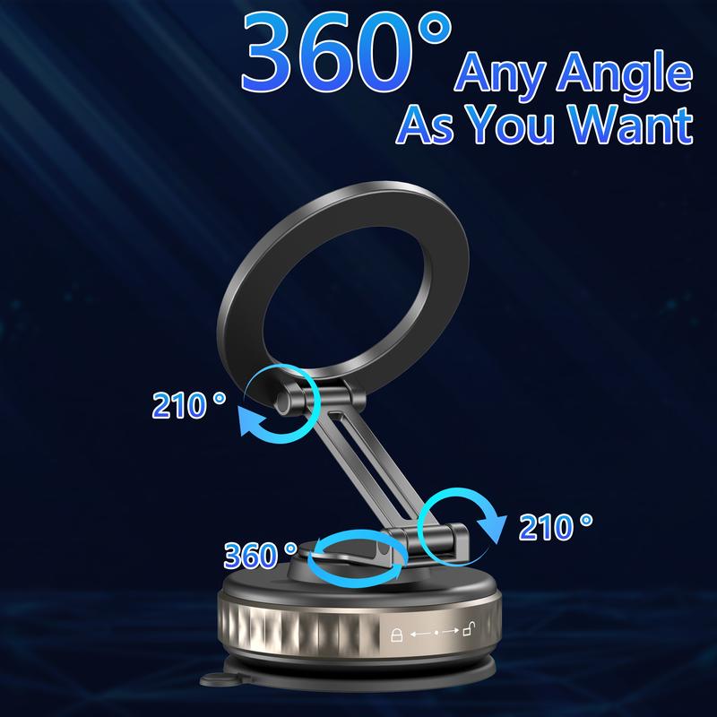 Universal Vacuum Magnetic Phone Holder for Car/Gym/Bathroom Mirror - Strong Suction Cup Mount with Foldable Design, Compatible with All Smartphones & Vehicles