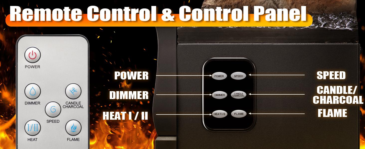 21 Inch Electric Fireplace Log Heater Remote Control Realistic Flame Effect Ember Bed, Leaves Pattern, Overheated Protection, Adjustable Brightness&Speed, Indoor Use（750W/1500W）