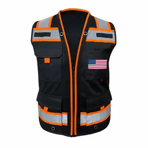 Custom Flag - Superintendent Vest High Visibility Reflective Safety Mesh Design with Zipper & Multi Pockets for Construction Gear (American Size)