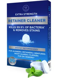 Retainer Cleaner Tablets for Invisalign Approved for Ultrasonic Cleaners - Denture Cleaning Tablets for Aligners, Night Guard, Mouth Guard - Denture Cleaner Tablets 1-Month Supply