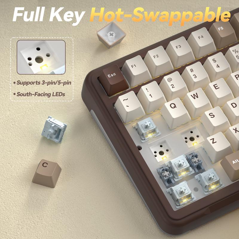 Solakaka A99 Pro 99% Wireless Mechanical Keyboard,  Hot-Swappable,  LCD Screen & Control Knob,  Tri-Mode Bluetooth/2.4G/USB-C,  RGB Backlit, Cream Coffee