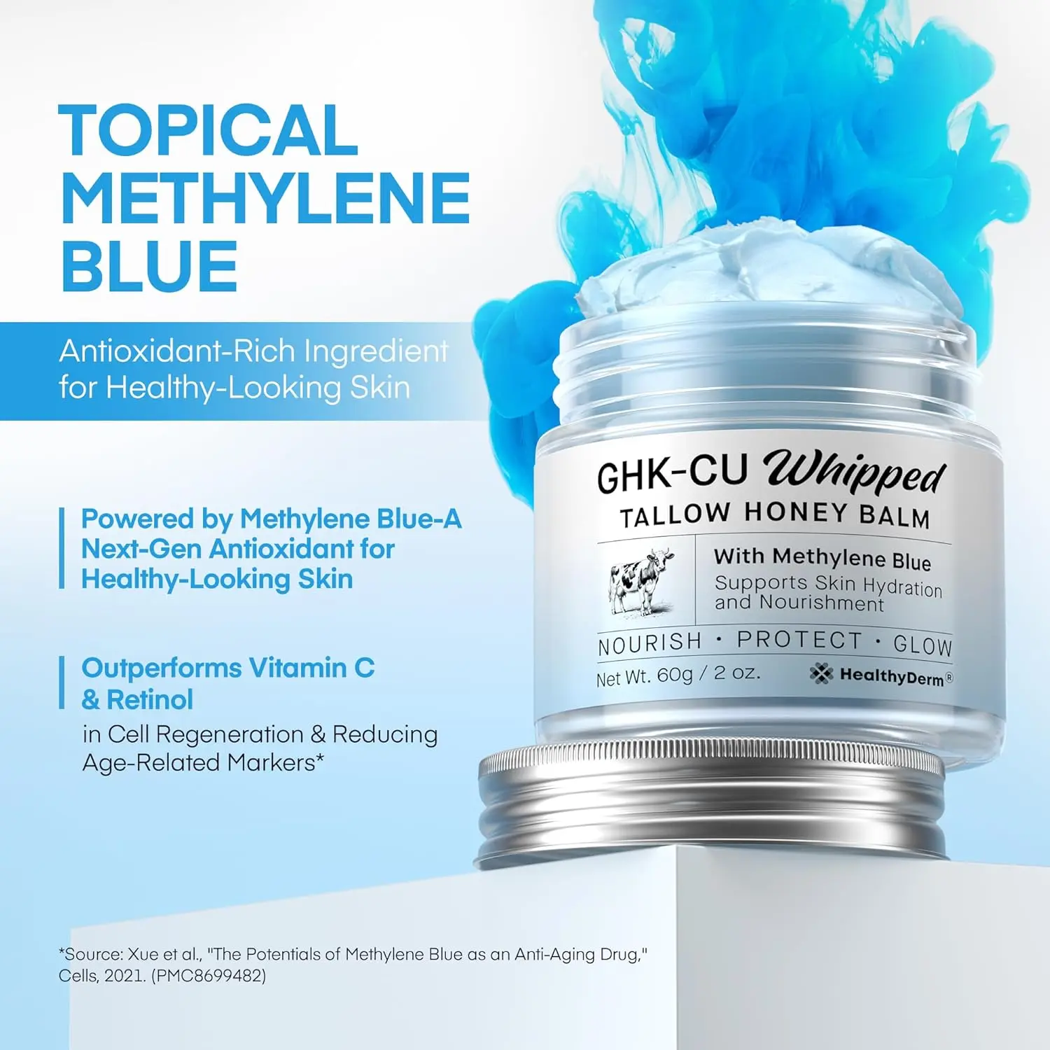 Copper Peptides GHK-Cu Beef Tallow for Skin: Blue Balm with Methylene Blue, Manuka Honey & Vitamin E Natural Face and Body Moisturizer for Mature, Dry & Delicate Skin 2oz - Copper Peptides GHK-Cu Beef Tallow for Skin: Blue Balm with Methylene Blue, Manuka Honey & Vitamin E Natural Face and Body Moisturizer for Mature, Dry & Delicate Skin 2oz -