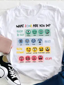 Plus SizeWomen's Emotional Regulation Zone Tee - Casual Round Neck T-Shirt with Mental Health Graphic, Short Sleeve, Loose Fit for Spring/ Summer/ Fall, Ladies T Shirts0XL-4XL