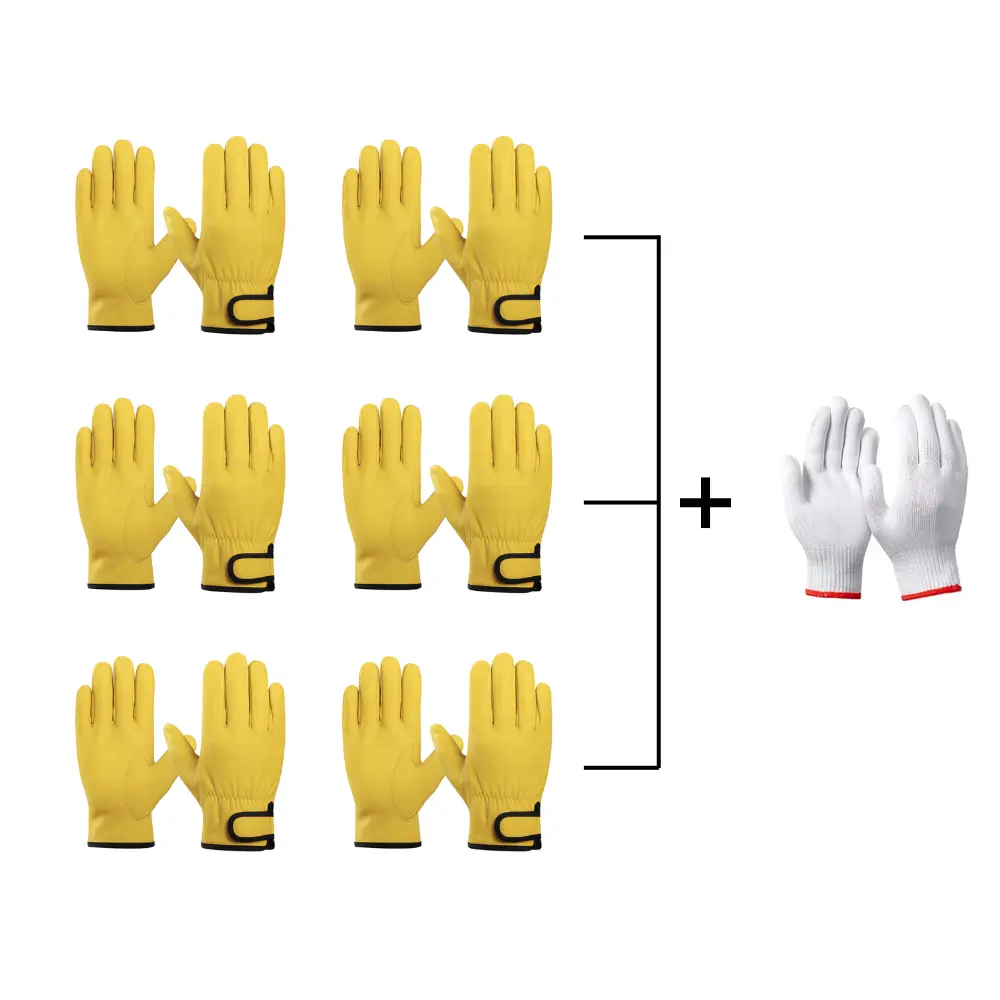 PAKNADA 6-Pair Sheepskin Leather Work Gloves with 1 Bonus Knit Pair, Full-Finger Gloves with Full Leather Palm, Grip for Landscaping, Tool Handling, Secure Work Safety Use, Working Gloves, Secure Grip