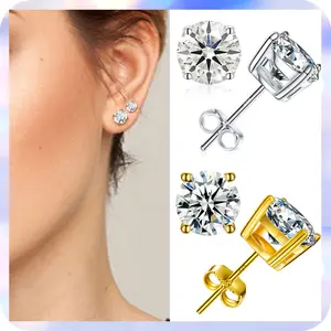 [001-0.3CT] Sparkling Synthetic Moissanite Stud Earring Classic Four-claw Sterling 925 Silver Jewelry Stud Earrings Elegant Luxury Style Delicate Gift