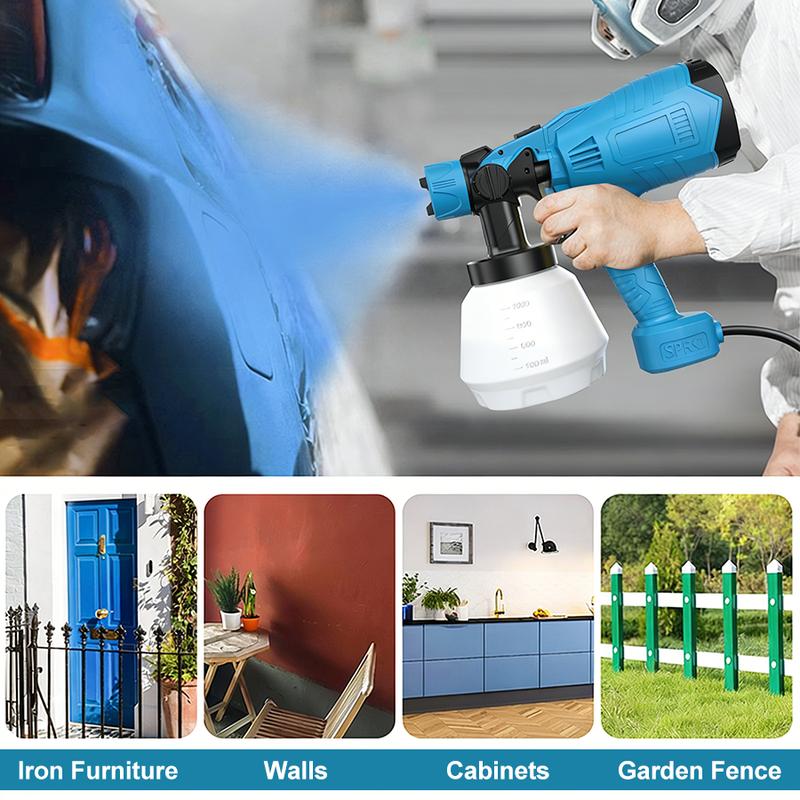 Paint Sprayer, 700W HVLP Paint Sprayer with Cleaning , 4 Nozzles and 3 Patterns, Easy to Clean, for Furniture, Cabinets, Fence, Walls, Door, Garden Chairs etc.