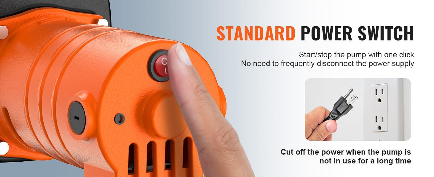 VEVOR Cast Iron Water Transfer Pump, 115V AC 1600 GPH 1/2HP, Portable Electric Utility Pump with Carbon Brush, Filter, Brass Connectors, for Garden, Rain Barrel, Pool, Pond, Hot Tub, Aquarium Draining