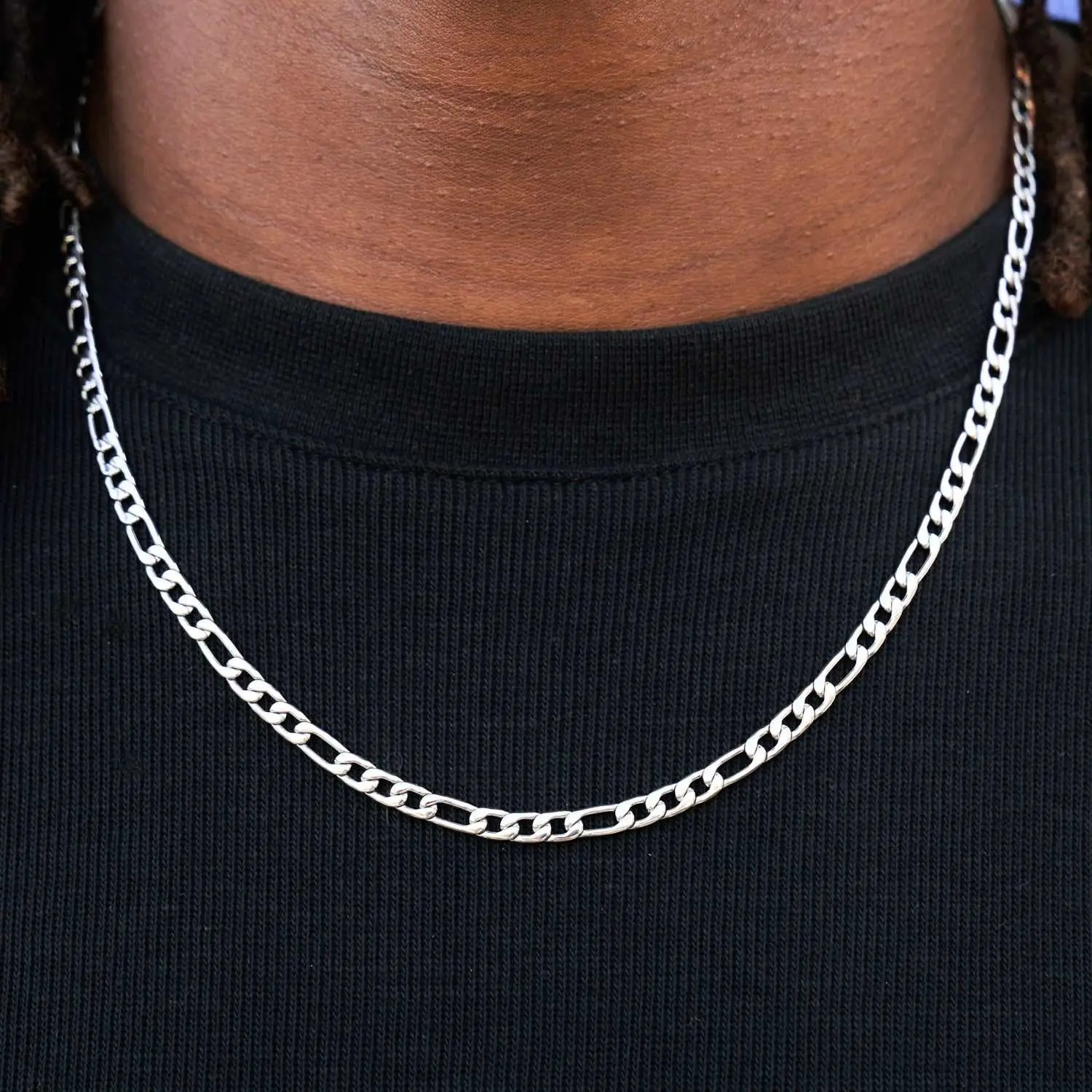 GLD Figaro Link Chain in White Gold 4mm Width | 18k Plated 16-30" Lengths Iconic Design Everyday Wearable Classic Lifetime Guarantee - Perfect Gift