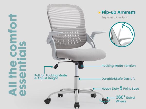 【Deal】Office Chair, Mid Back Computer Ergonomic Mesh Desk with Larger Seat, Executive Height Adjustable Swivel Task with Lumbar Support and Armrests