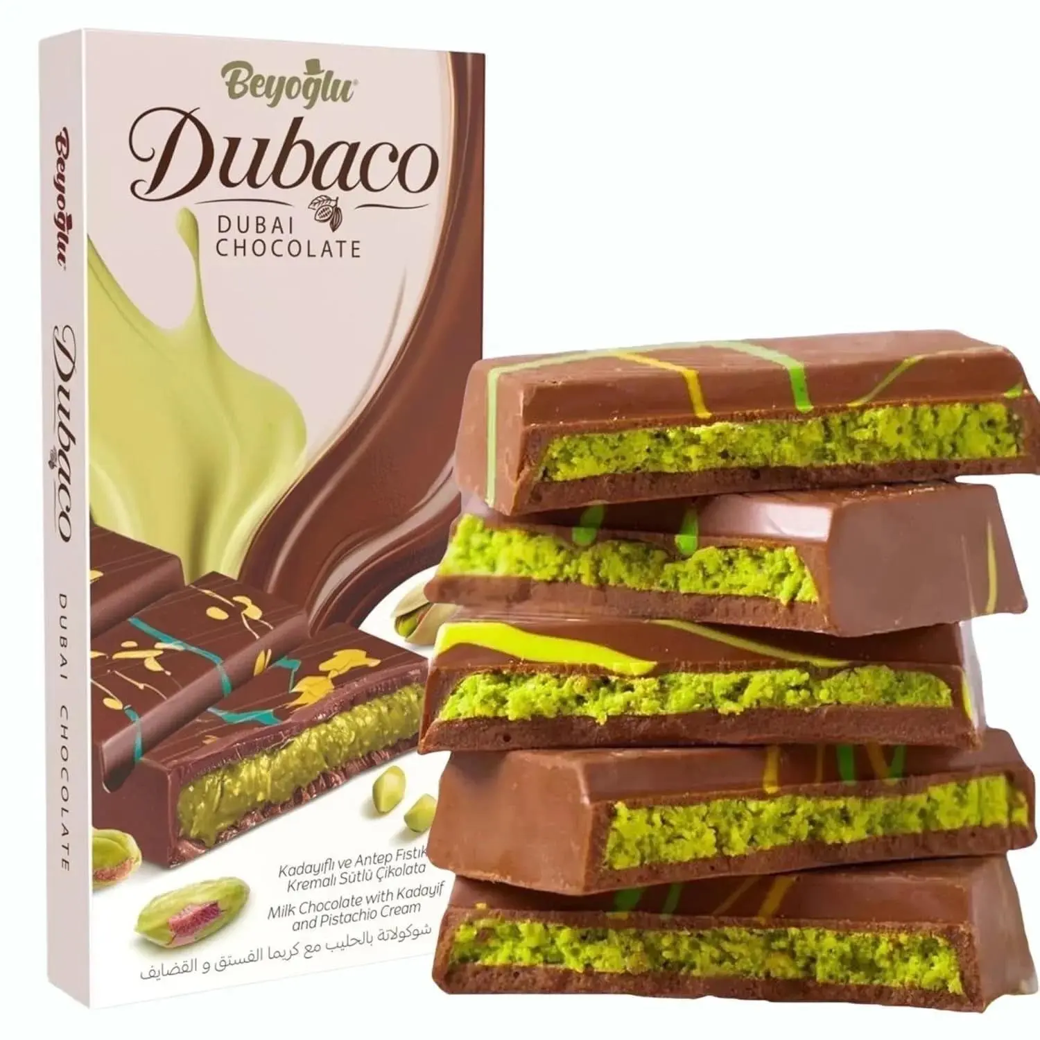 Dubai Chocolate Bar Pistachio I Viral Knafeh Chocolate Bar with Pistachio Cream and Kataifi, 3.17 oz (90gr) or 7 oz (200gr)