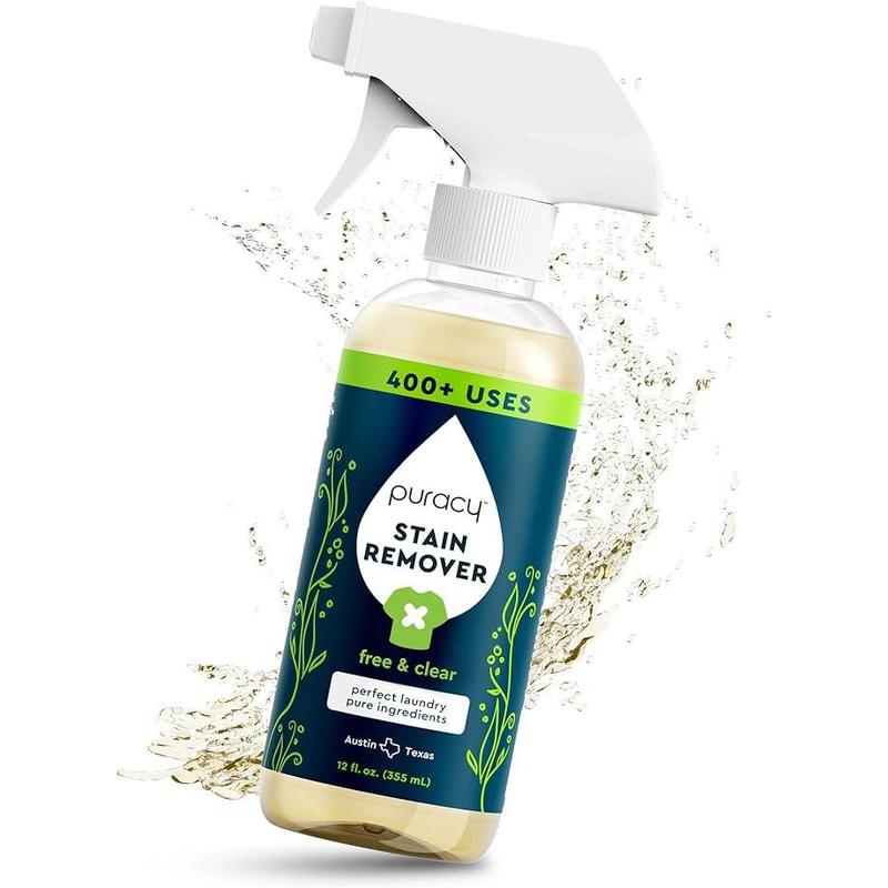 Puracy Stain Remover Spray Free & Clear 4 fl oz - Safe for Clothes & All Kinds of Cloth - 125+ Uses - Non Aerosol Liquid - Cleaning, Laundry, Fabric Cleaner