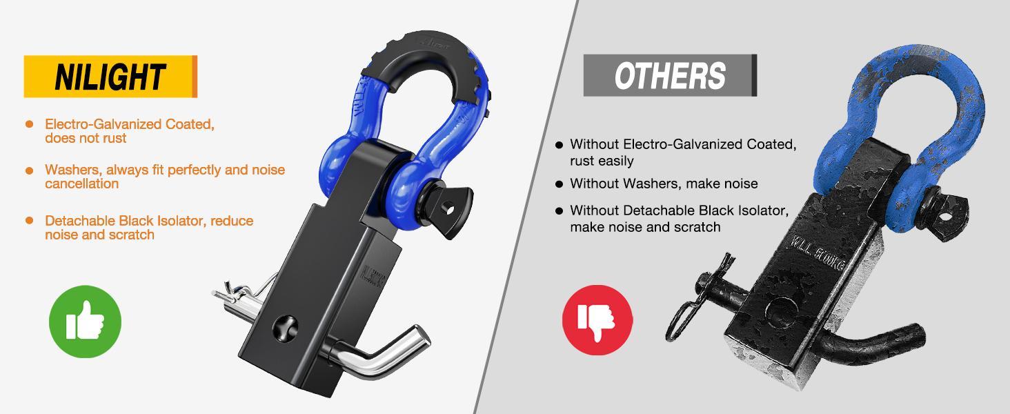 Nilight Shackle Hitch Receiver 2Inch 45000 LBs Breaking Strength 3/4" D Ring Shackle w/Trailer Hitch Pin Heavy Duty Solid Recovery Towing Kit for Trucks Jeeps Off-Road