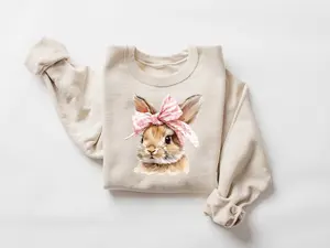 Easter Bunny Sweatshirt, Retro Easter Sweater, Coquette Bow Bunny Sweater, Easter Bunny Sweater, Cute Bunny Easter Day Gift,Bunny Sweatshirt