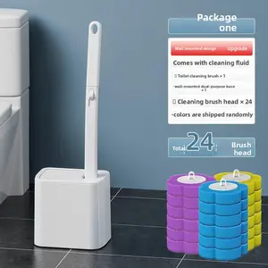 Disposable Toilet Brush, Toilet Bowl Wand Holder Set with 24PCS Cleaner Refills, Bathroom Cleaning System for Sink Bathtub Drain Wash Basin Urinal,Wall-Mount Scrubbing Toilet Brush Bathroom Cleaning Kit