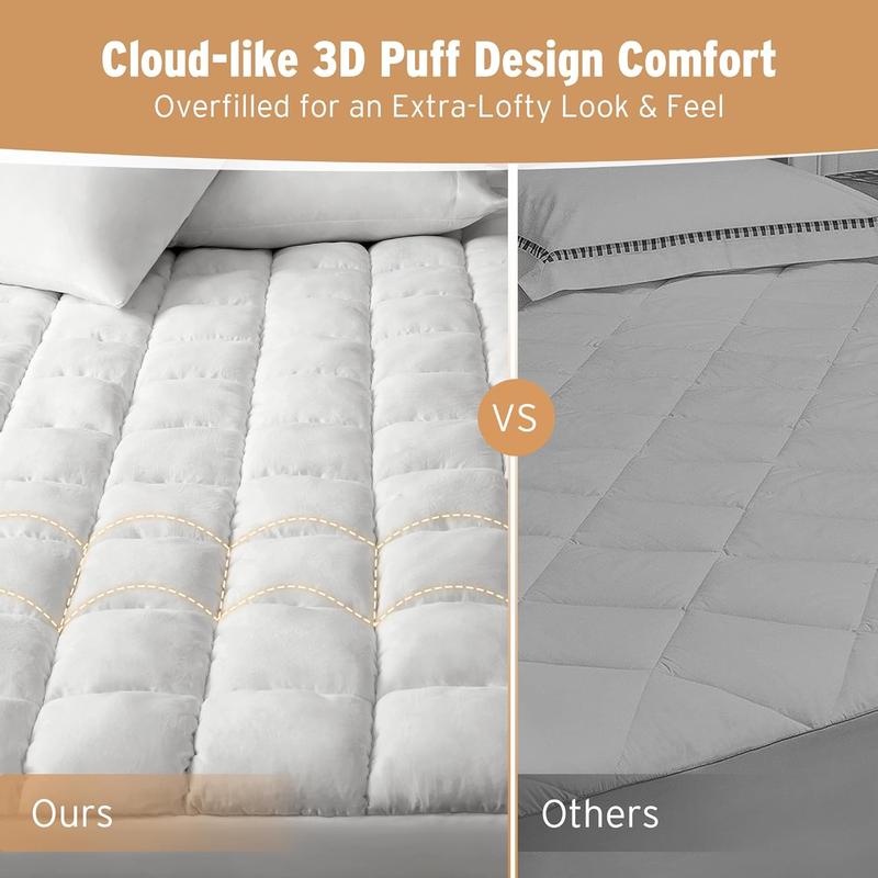 Intelligent Design Mattress Pad Cover, Overfilled High Desity Down Alternative Fill, Extra Fluffy 3D Puff Box Quilting, Soft Microfiber Mattress Topper Fitted Pocket Fits Up to 18"
