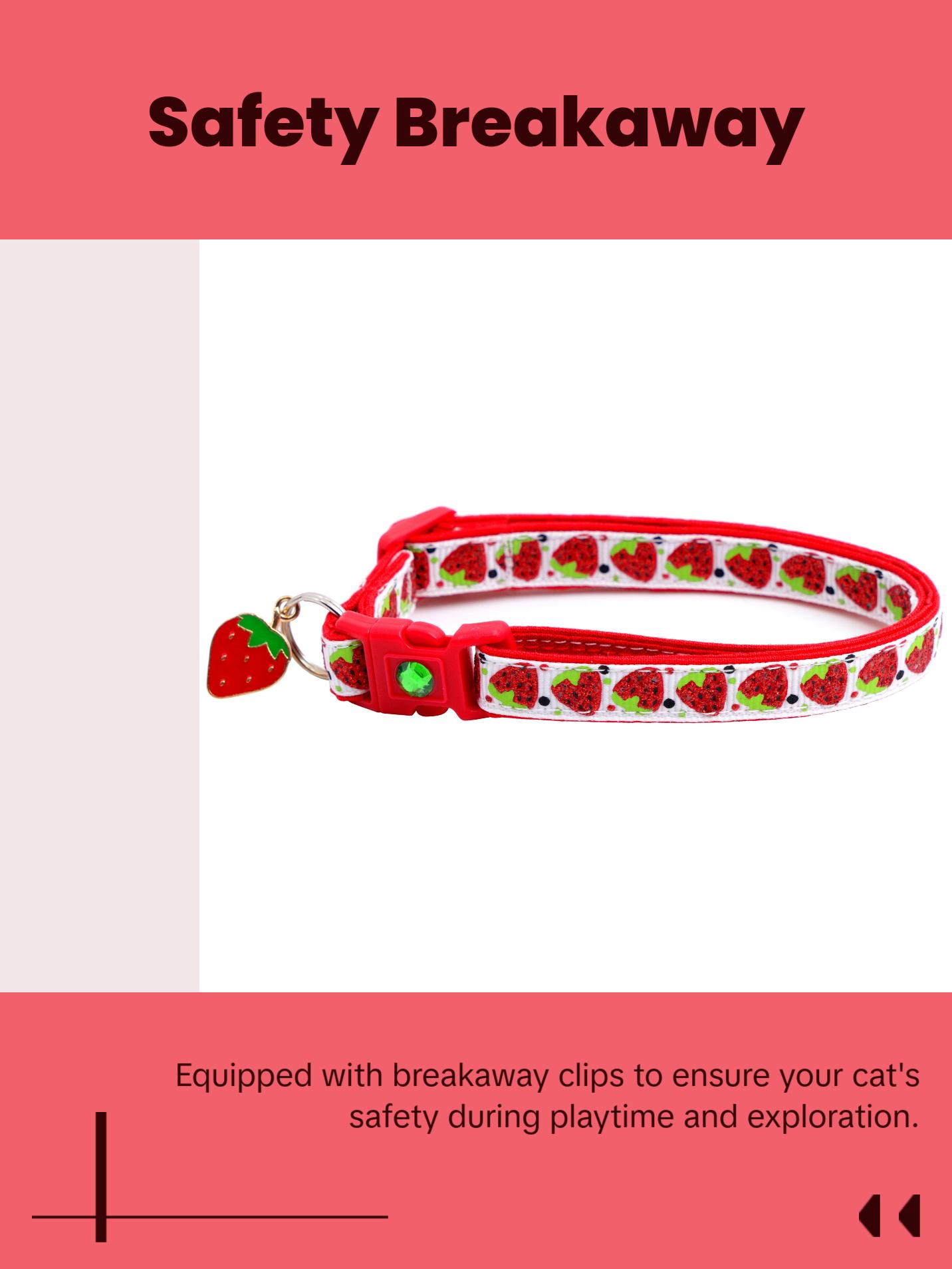 Strawberries Safety Breakaway Cat Collar with Jingle Bell and Charm by Pugs2Persians Fruit Berry Strawberry