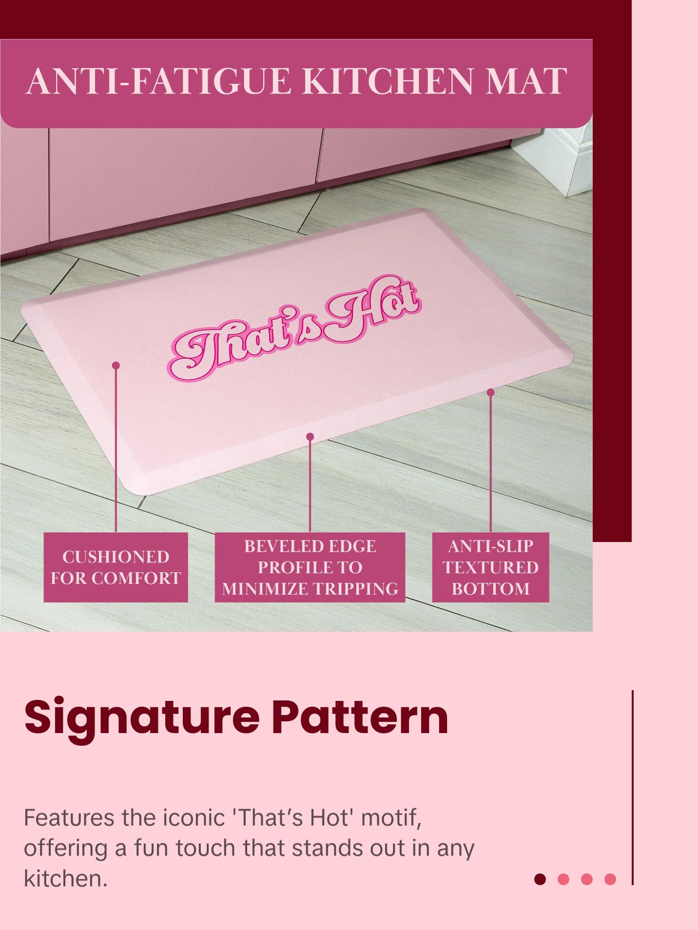 Paris Hilton Comfort Kitchen Mat, “That’s Hot” Design, Cushioned Anti-Fatigue Foam with Non-Slip Surface – Pink