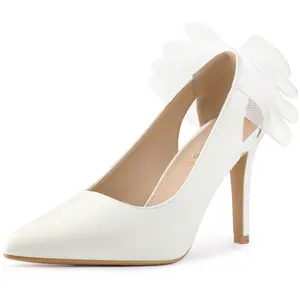 BLISSFUL STEP Women's Mesh Bow Pointed Toe Stiletto Heels Pumps