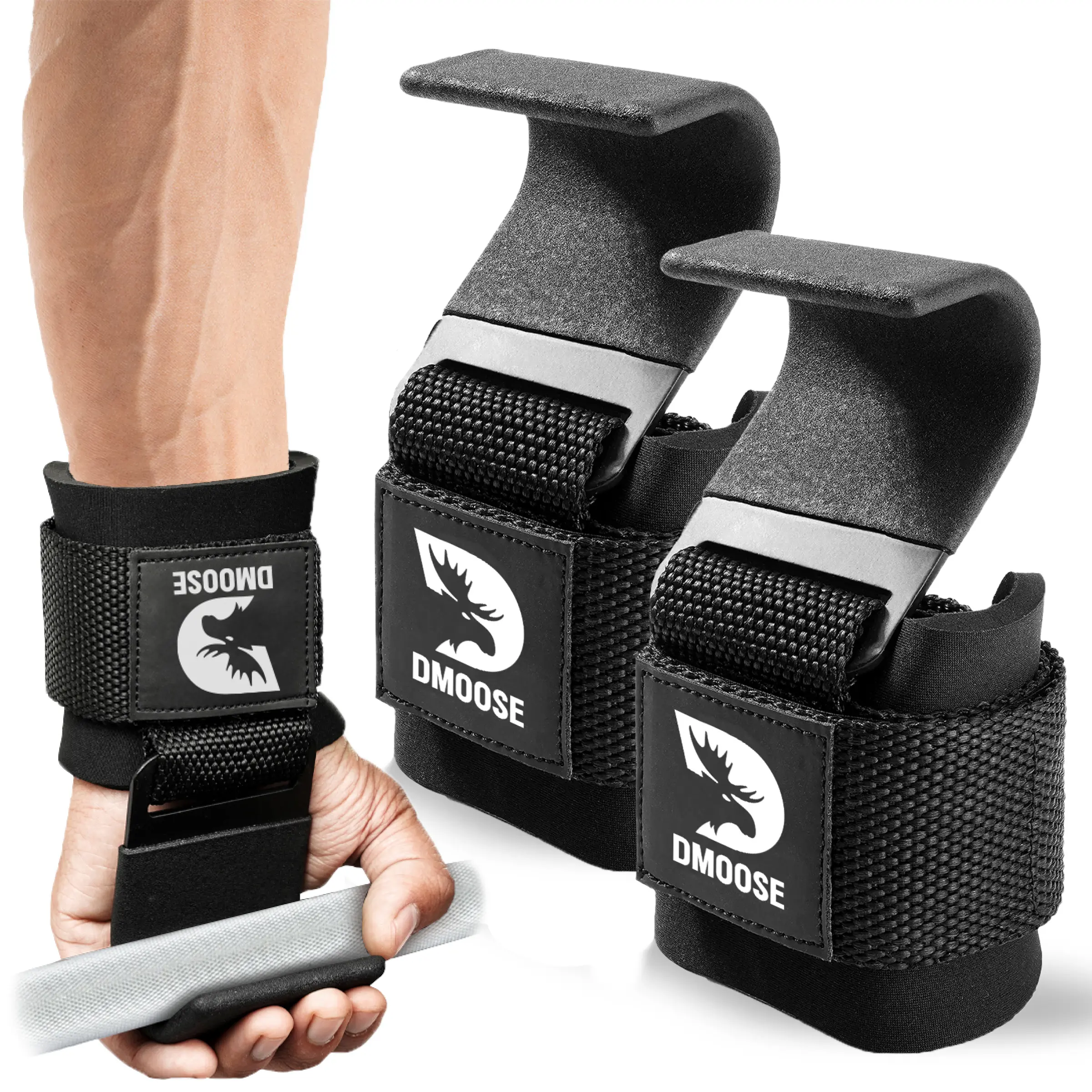 DMoose Fitness Weight Lifting Hooks (Pair) for Deadlifts, Pull Ups, Rows & Shrugs