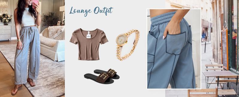 Molitree Women's Barrel Sweatpants High-Quality Soft Fabric High Waisted Wide Leg Drawstring Baggy Lounge Pants with Smocked Elastic Waistband & Exposed Seam Detailing Womenswear Maxi