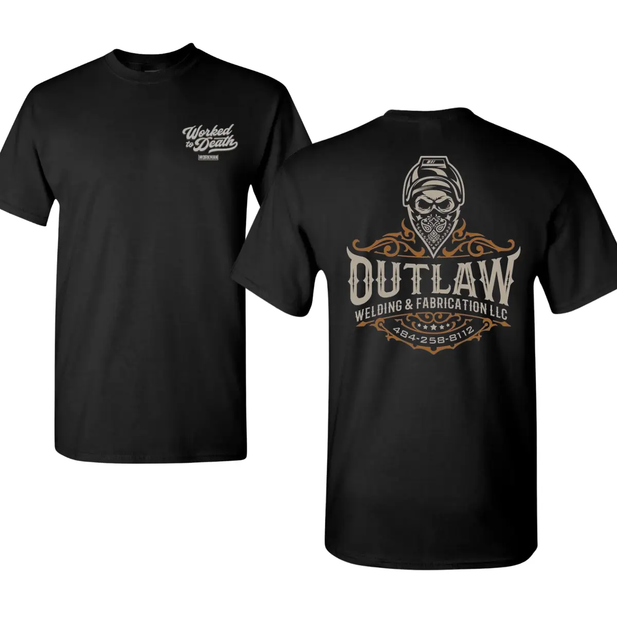 Outlaw Welding & Fabrication T-Shirt, Welder Skull Mask Graphic Tee, Metal Fabrication Welder Shirt, Blue Collar Welding Shop Tee, Welding Tradesman Work Shirt