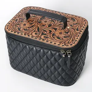 American Darling Women's Quilted Hand Tooled Floral Carved Genuine Leather Jewelry Case Eco-Friendly Full Grain Western Box