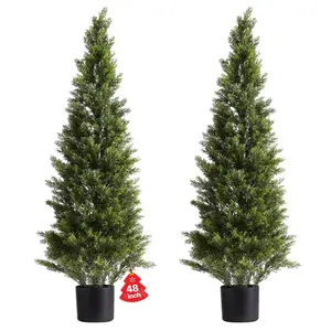 VEVOR Artificial Topiary Cedar Trees, 48 inch 2 Set Faux Pine Shrubs Plants, Fake Silk Tree Look Real, Easy Assembly for Decor Front Porch Outdoor Patio Garden Balcony Backyard Indoor Office