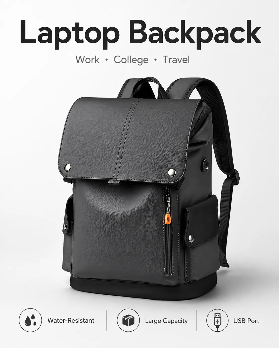 Large Capacity Laptop Backpack with USB Charging Port, Water-Resistant College Backpack for Men & Women, Multi-Pocket Bookbag for School, Work, Travel & Daily Commute