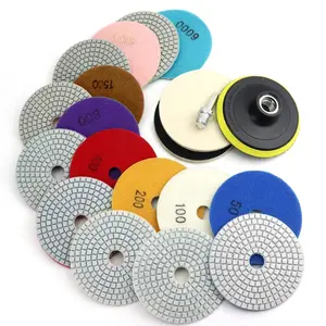 4 Inch Diamond Polishing Pads with 5/8’’-11 Backer Pad,12 Pcs Wet/Dry Granite Stone Polish Pad Kit for Drill,Grinder,Polisher,50-6000 Grit Polishing Pad for Concrete Marble Rock Countertop Quartz