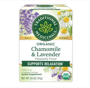 Traditional Medicinals Organic, Chamomile & Lavender - Chamomile Tea Supporting Stress Relief and Relaxation - Kosher, Non-GMO, Caffeine-Free, Compostable - 16 Tea Bags
