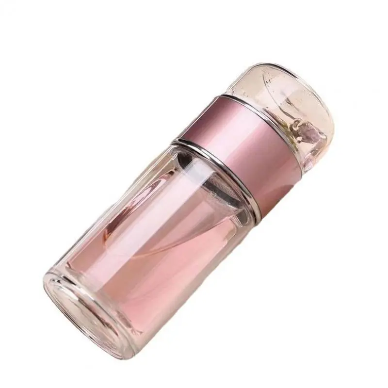 Glass Loose Leaf Tea Infuser Set |     Perfect Tea Gift with Insulated Travel Mug – Iced & Hot Tea Maker for Tea Lovers, Reusable Tea Strainer for Office Home, TikTok Viral Tea Gift Set Tea Bag Pink Gold